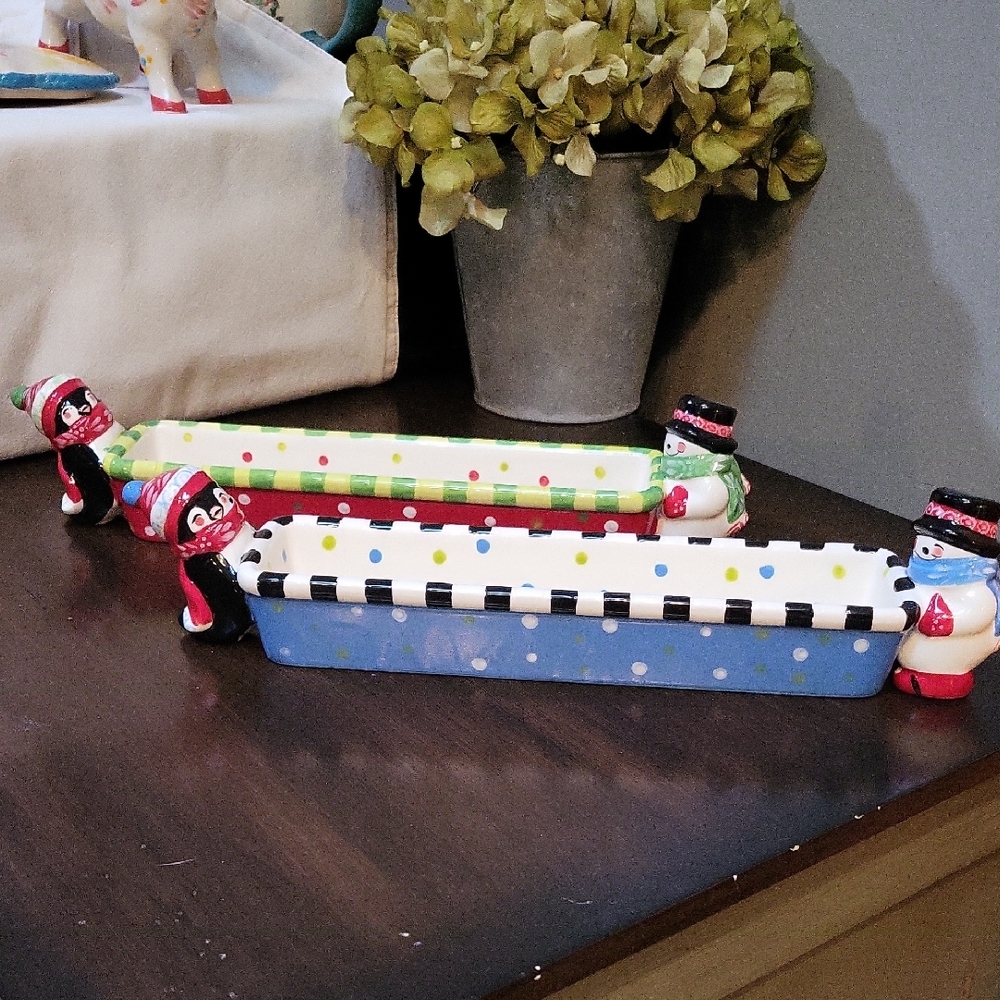 Colorful Polka Dot Snowman. Cracker Trays